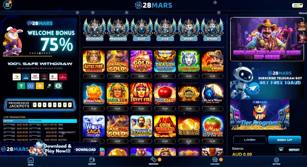 28Mars Casino Australia homepage interface